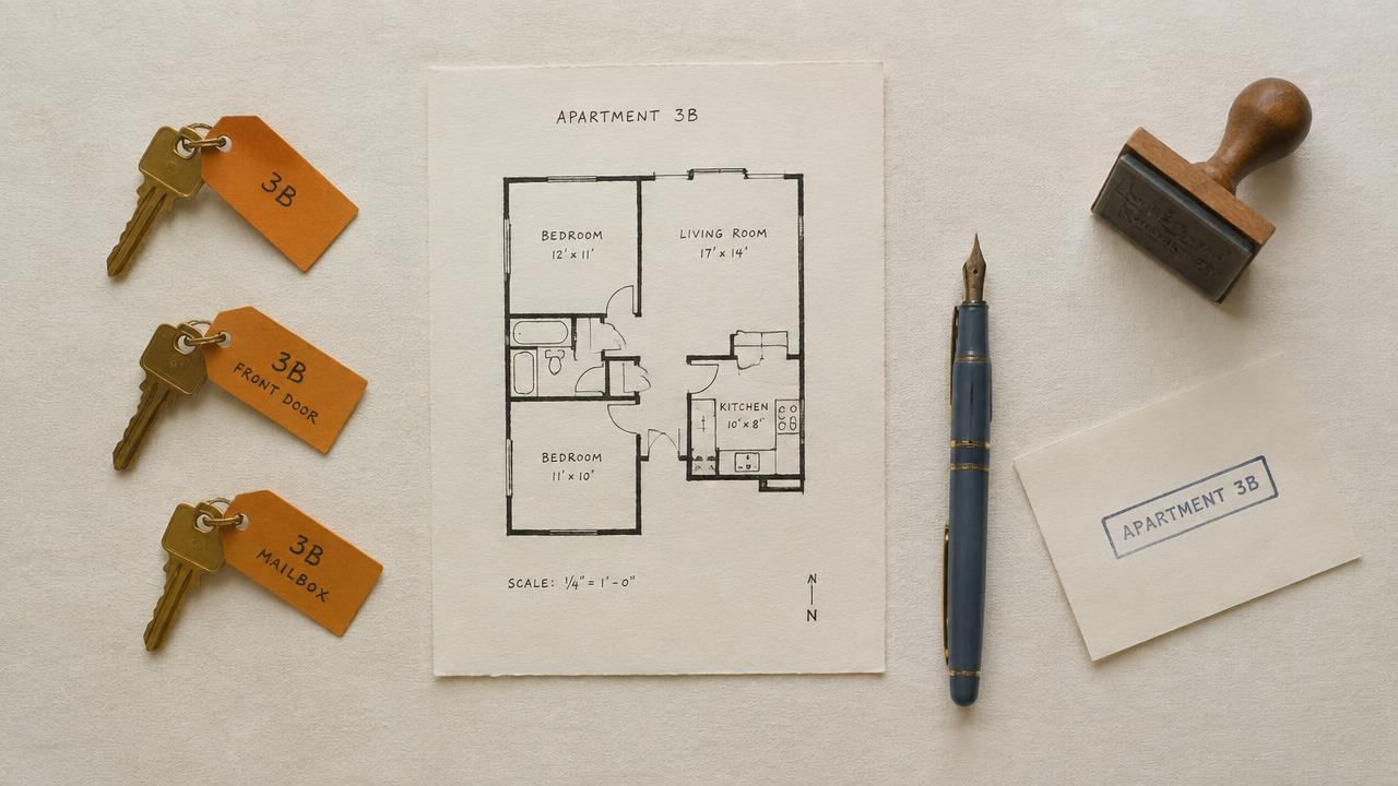 Plano de apartamento con llaves etiquetadas